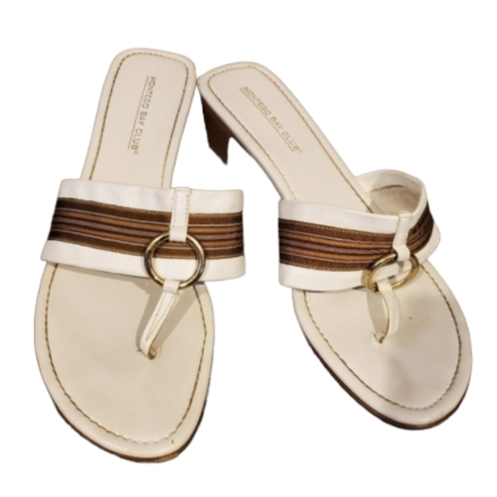 White brown slip on sandals